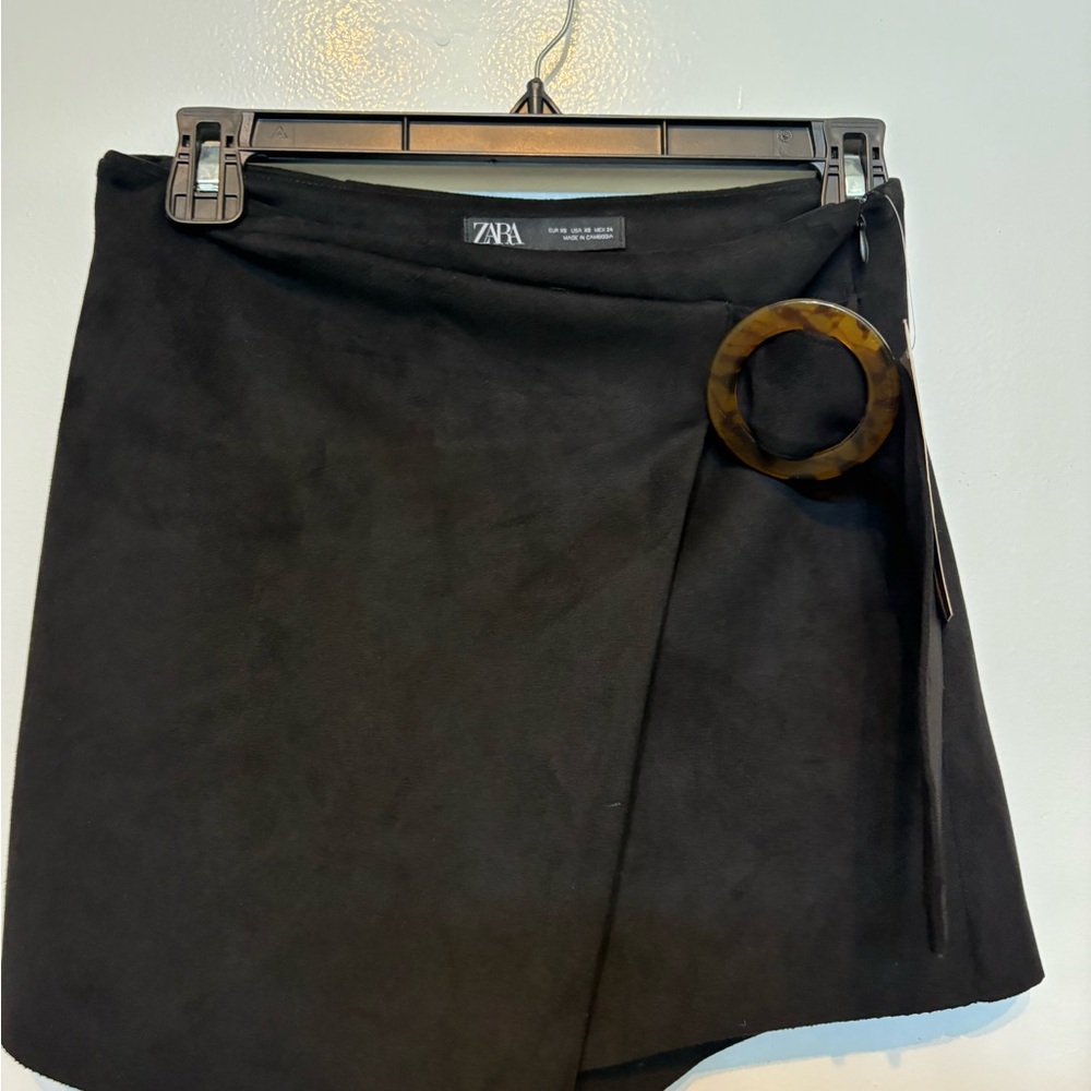 Zara Black Wrap Mini skirt with Tortoiseshell Buckle
